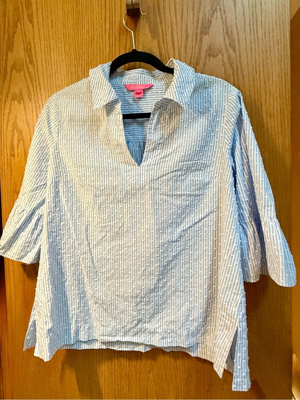 Lilly Pulitzer Ginger Light Blue Stripe, Clip Dot V-Neck Top